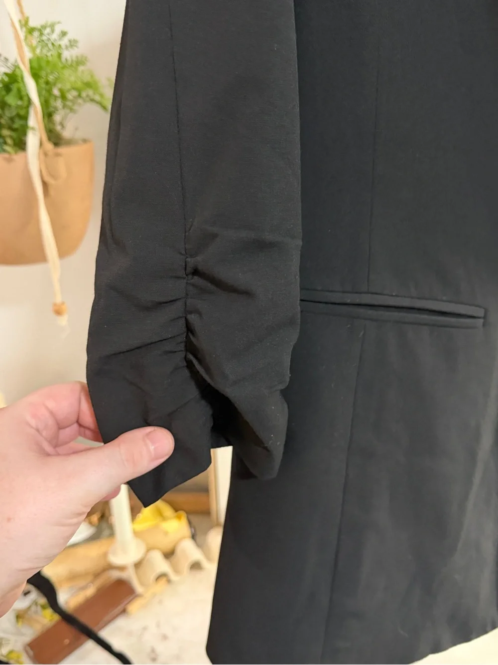 Michael Kors Black Single-Button Women's Blazer, Bunched 3/4 Sleeves